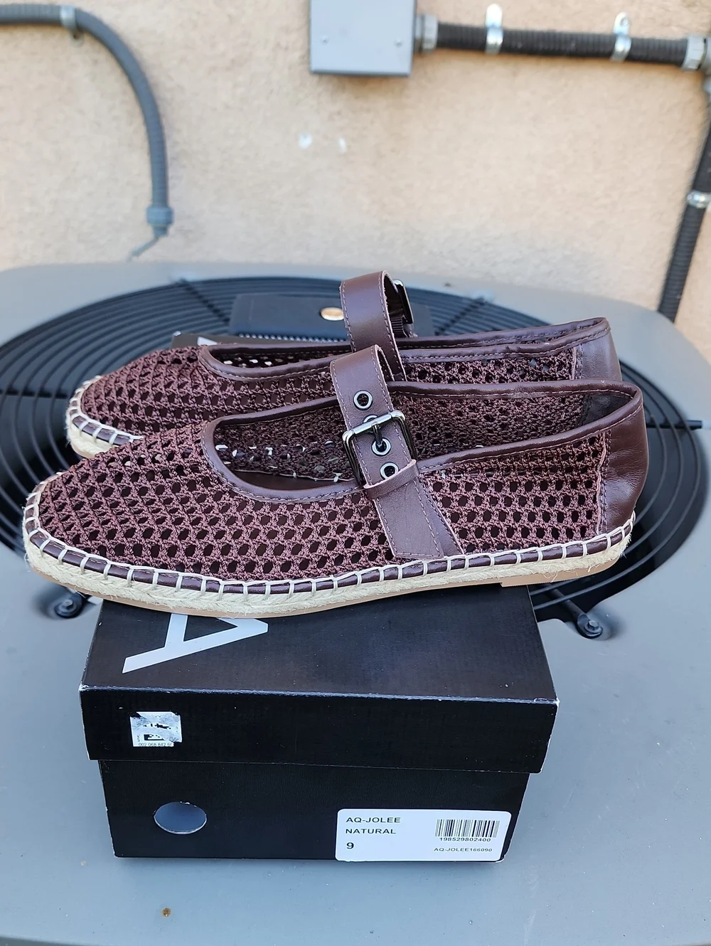 New Aqua AQ-Jolee Mary Jane Espadrille Flats in Brown, Sz. 9